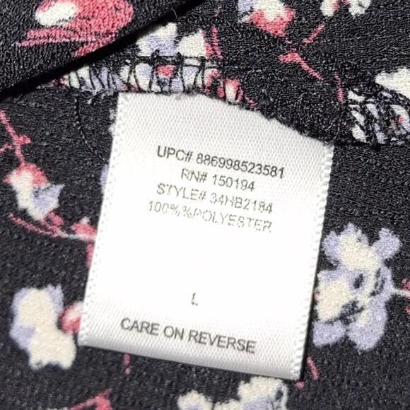 About A Girl Black Floral Keyhole Blouse L – Boho Romantic Whimsy Cottagecore - Picture 8 of 9